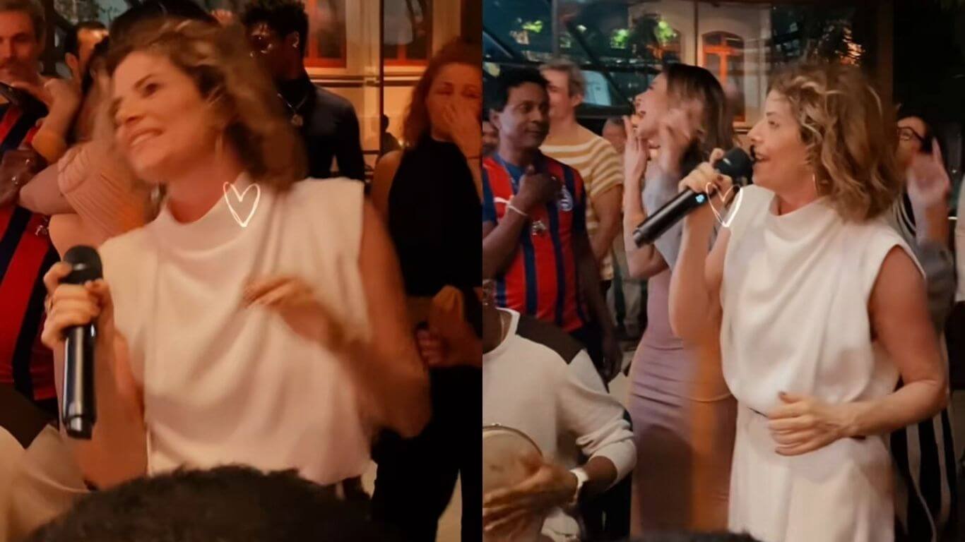 Debora Bloch celebra aniversário com samba e elenco de ‘Vale Tudo’