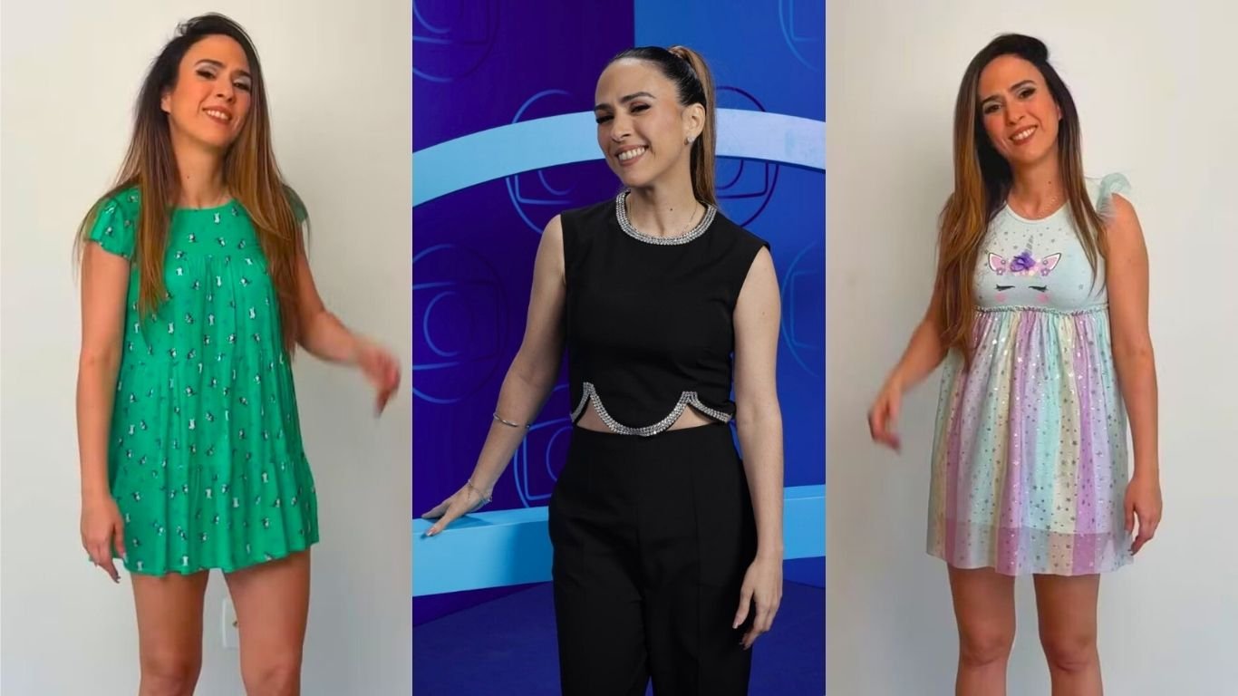 Tatá Werneck entra na trend e usa roupas da filha de 5 anos