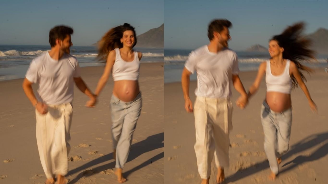 Camila Queiroz e Klebber Toledo fazem ensaio à espera da 1ª filha