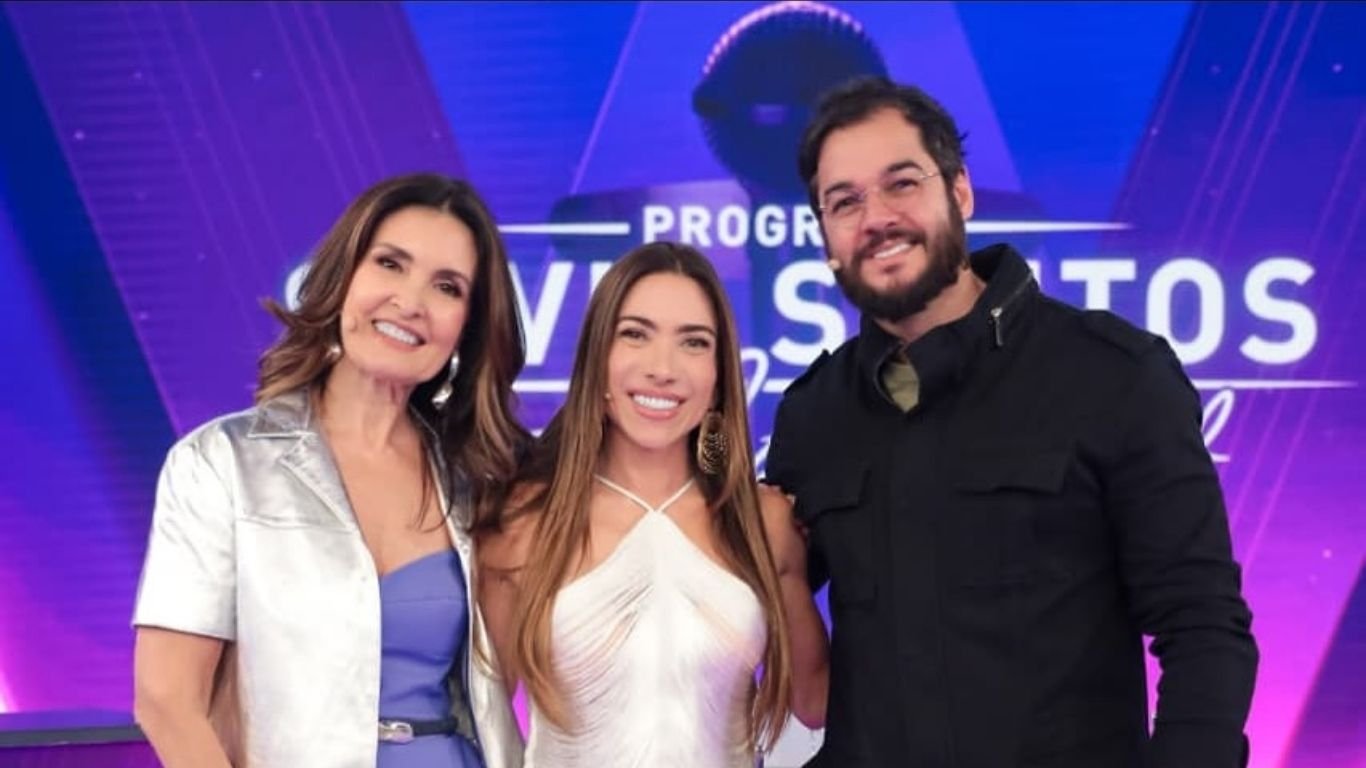Fátima Bernardes e Túlio Gadêlha gravam programa no SBT