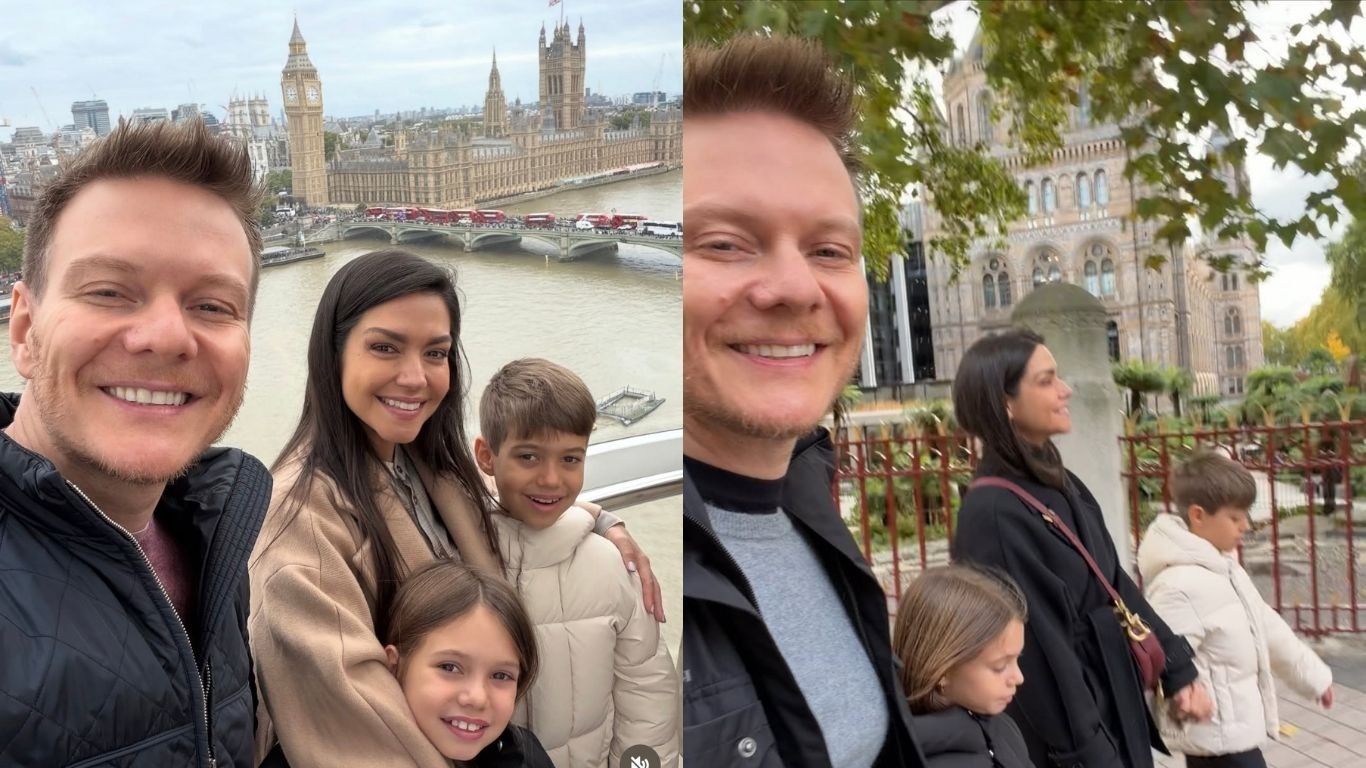 Thais Fersoza e Michel Teló curtem viagem na Inglaterra com os filhos