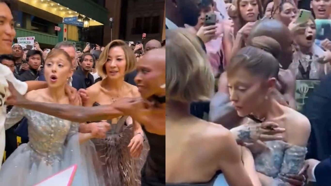 Ariana Grande se assusta com fã durante pré-estreia de ‘Wicked 2′; veja