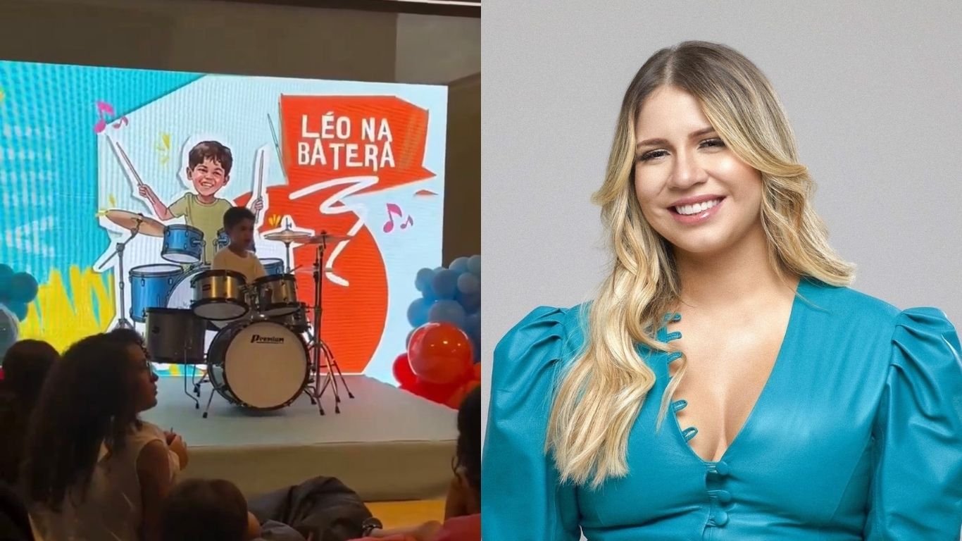 Léo, filho de Marília Mendonça, toca música da mãe na bateria; veja