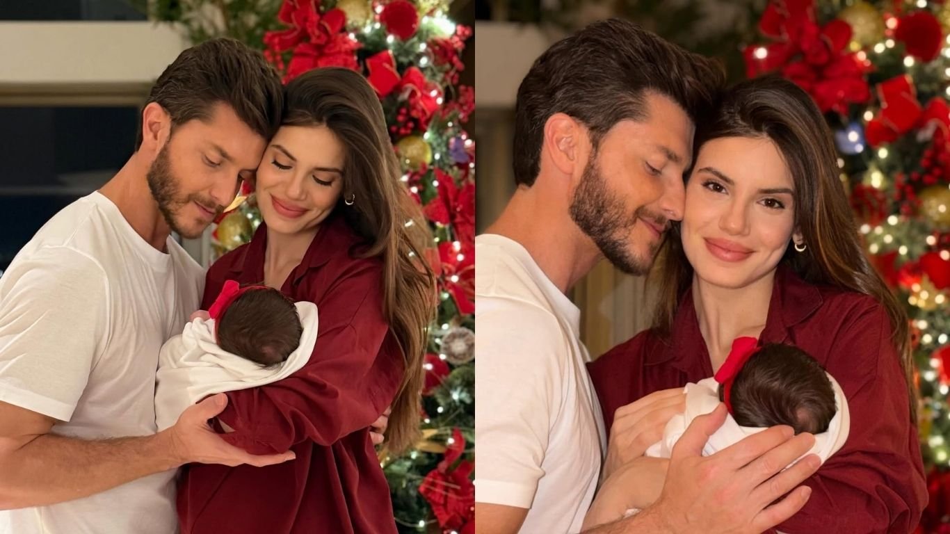 Camila Queiroz e Klebber Toledo festejam primeiro mês de vida da filha