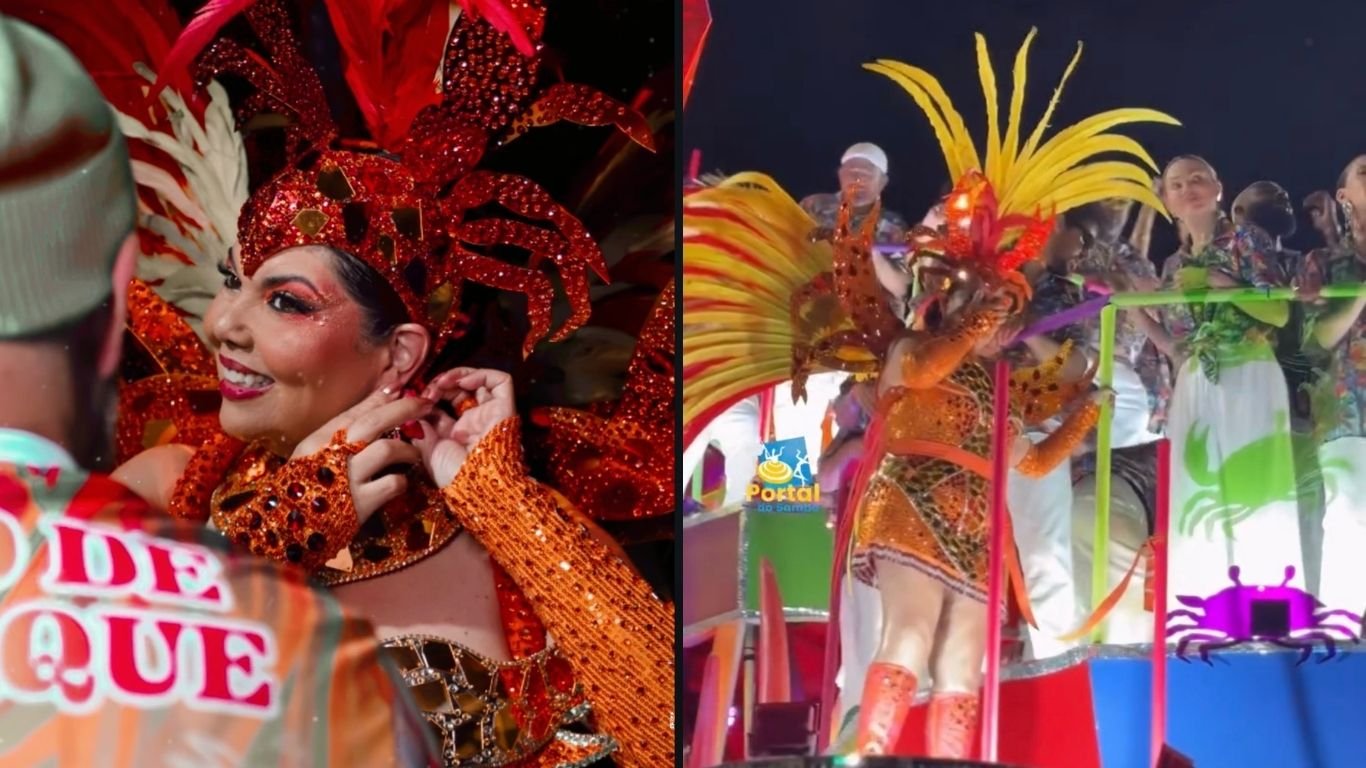 Grande Rio: pernambucana Fabiana Karla se emociona ao estrear como destaque na Sapucaí