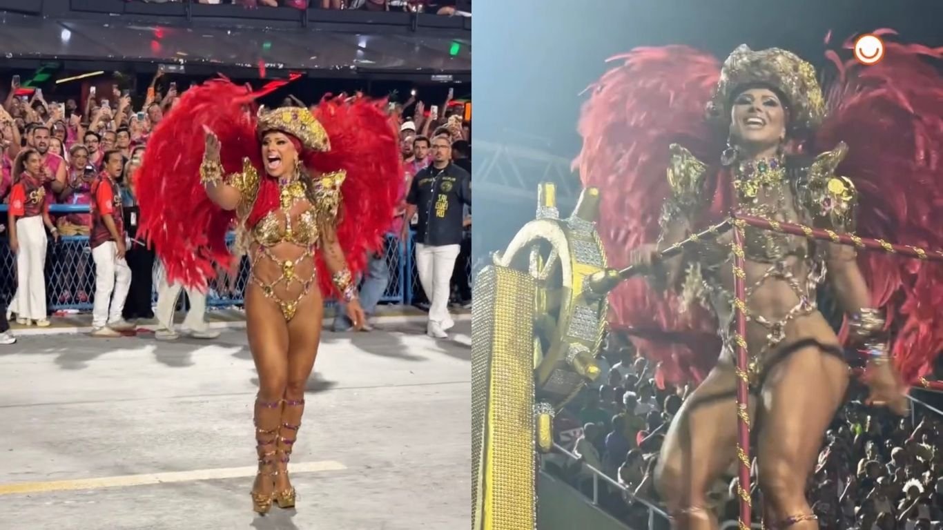 Salgueiro: a rainha de bateria Viviane Araújo brilha na Sapucaí e comemora 18 anos de escola