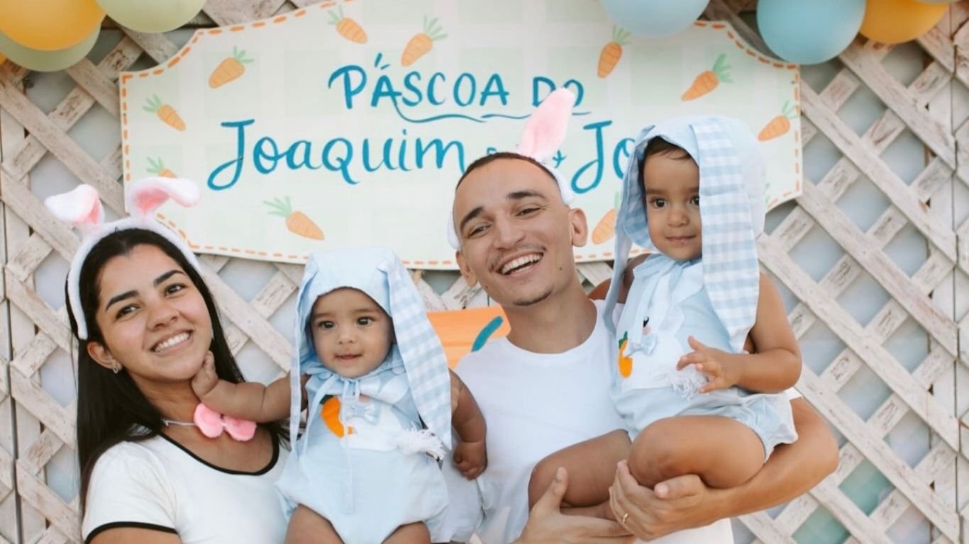 Em clima de Páscoa, Ary Mirelle e João Gomes celebram 6 meses do caçula